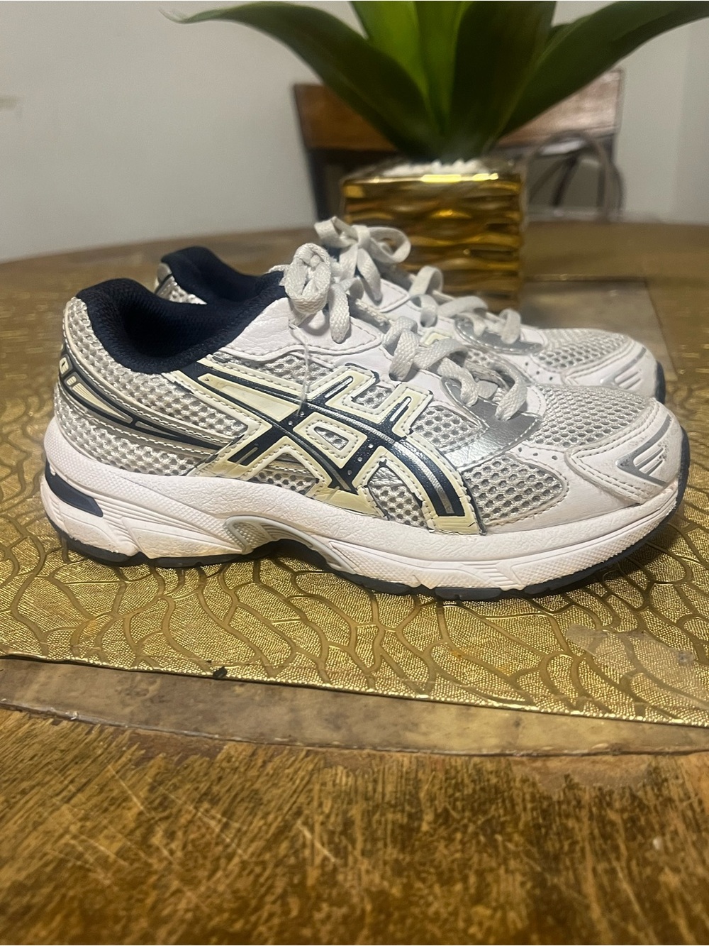 ASICS Kids White and Navy Athletic Sneakers